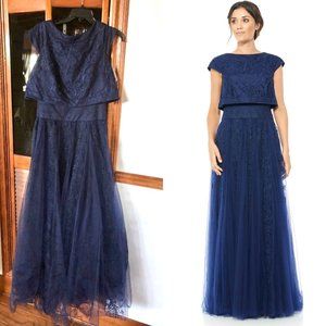 Tadashi shoji navy blue tulle crop top full skirt gown ⭐️